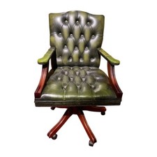 Q` Vintage Chesterfield Leder Büro Sessel / Captains chair grün von Centurion