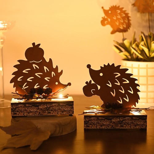 Herbstdeko igel figuren 2er - herbstdeko,