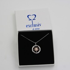 Anhänger Kompass Sterlingsilber und Rosé Gold mit 45cm Box Kette in Schmuckbox