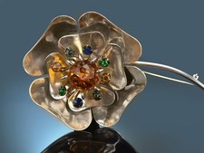 USA UM 1940! SCHICKE GROSSE BLUMEN BROSCHE AUS SILBER 925