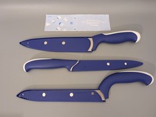 Tupperware TupperChef Messer-Set 3-teilig mit Klingenschutz Edelstahl, Blau/Weiß