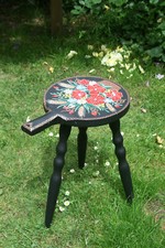 VINTAGE Hocker Schemel Melkschemel Bauernmalerei Blumen