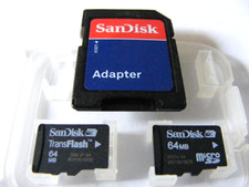 2 x 64MB MicroSD Card ( 2 x 64 MB Micro SD Karte ) + Adapter SanDisk gebraucht