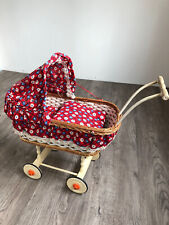 70er Jahre Puppenwagen oder älter Korbgeflecht braun weiß  mit Stoffverdeck