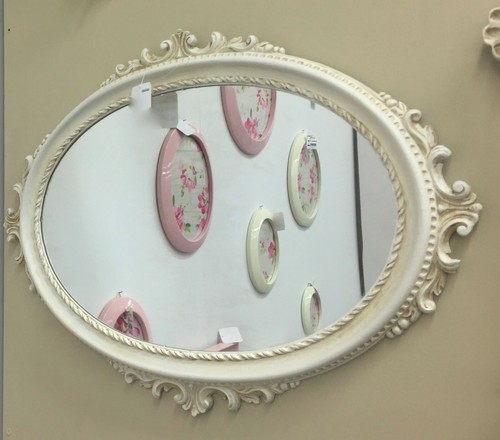 Wandspiegel creme oval - wandspiegel,