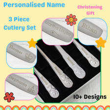 Personalisiertes 3-teiliges Besteckset mit Gravur individuell Name Geschenk für Kind Taufe