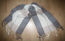 Schöner Schal Webschal Grautöne Weiß Beige Kariert Fransen ca. 35 x 148 cm Neu