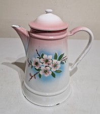 Wunderschöne alte Emaille Kanne Kaffeekanne Teekanne Kirschblüte Email