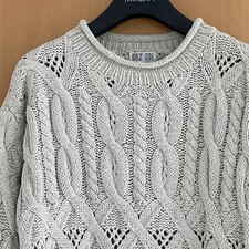 Pullover Zopfmuster 100% SEIDE Lochmuster gerollt interessant klassisch creme S