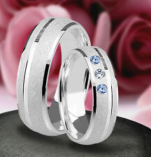 2 Silber 925 Trauringe mit echten Blautopas und echten Diamant & Gravur  J18-3BD