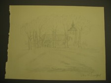OTTO HEINRICH ENGEL Zeichnung "Kirche hinter Bäumen" um 1900 SEHR SELTEN