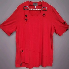 "SEMPRE PIU" SHIRT L/XL ROT EXTRAVAGANT KNÖPFE+SCHNALLEN+LOGO-PRINT LAGENLOOK ‼️