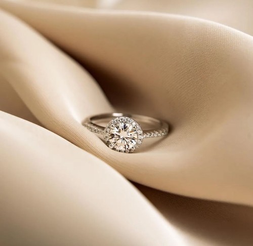 Runder moissanit ring karat - moissanit, 14