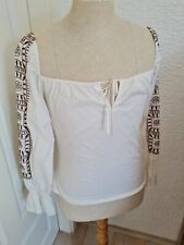 Hallhuber Trend Carmenbluse Hippie Festival Weiß Braun Bestickt 38 BluseFolklore