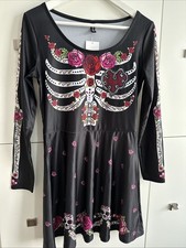 Dia de los Muertos Kostüm H&M Kleid Schwarz Bunt Muster Halloween M Blumen 38