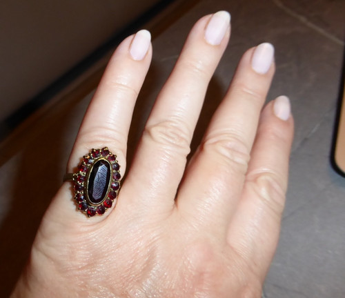 Damen gold ring granat oval - granat,