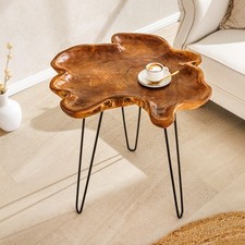 Beistelltisch WILD - 65cm - natur - Teakholz - Hairpin Legs - Couchtisch Unikat