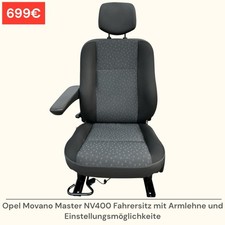 Opel Movano Master NV400 Fahrersitz Sitz mit Armlehne Einstellungsmöglichkeite