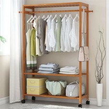 Holz Garderobenständer Kleiderständer Rollgarderobe Rollbar Garderobe aus Bambus