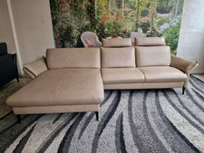 Hukla Ecksofa N2878 Echtleder Cloudy desert, motorische Vorziehbank, Longlife