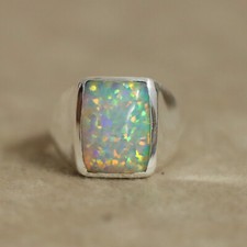 Rainbow Fire Opal Ring 925