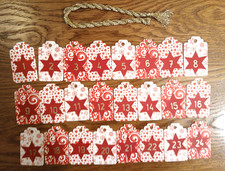 24 Anhänger Adventskalender Karton in 3 verschiedenen Rot-Weißen Designs Unikat