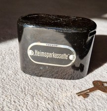 Spardose „Heimsparkassette“ Tresor Vintage schwarz mit Schlüssel