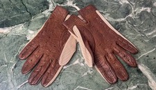 Vintage Echtleder Netz Handschuhe braun beige Driving Gloves Unisex