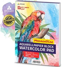 Aquarellpapier A4 300g - Din A4 - Weiß 20 Blatt - Aquarellblock zum Malen
