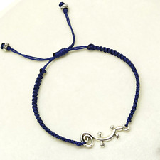 Freundschafts Armband mit Gecko Silber Makramee Dunkelblau geknotet NEU