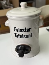 Großer Keramik-Senfspender „Feinster Tafelsenf“, 35 cm, Bakelit-Hahn, 6 kg