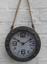 Wanduhr / Uhr an Leinenkordel Loftstyle Eisen Grau-Antik 20 cm inkl. Versand