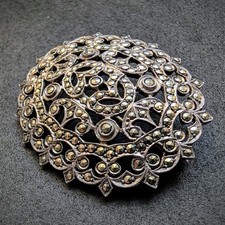 Art Deco Brosche 935 Silber Markasit alt c. 1930