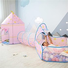 Umweltfreundliches Spielzelt mit Krabbeltunnel und Bällebad für kleine Entdecker