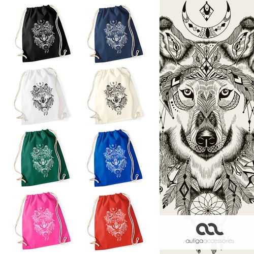 Turnbeutel wolf aztekenmuster - turnbeutel,