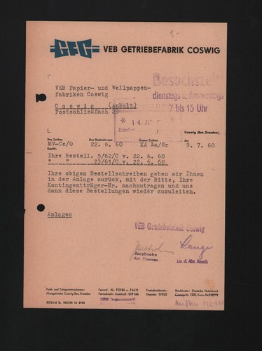 Coswig brief 1960 - 1960,, veb
