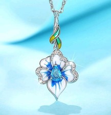 Emaille Blüten Anhänger Silber Halskette Damen Schmuck Liebe Geschenk Hochzeit