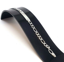 tolles Identitätsband 925er Silber ITALY Figaro Unisex Armband mit Gravurplatte