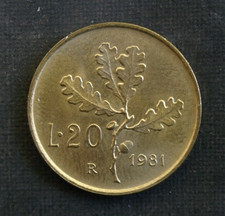 MR) Italien 20 Lire 1981 Italia +++ Baum Ast Eiche Laub Eichel +++