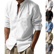 Männer Casual Langarm Leinen Hemd Hawaiian Wind Henry Kragen Sommer Mode Topwear