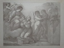 Heilige Teresa mit Maria und Jesuskind - Religion Lithographie n. Guercino 1830