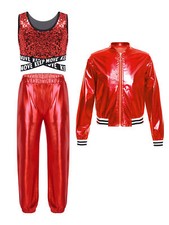DE iEFiEL Mädchen Glitzer Tanz Outfit Hip Hop Jazz Streetdance Kleidung Set