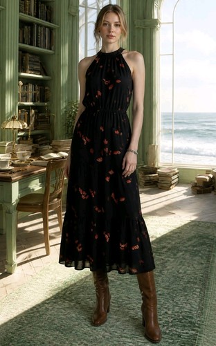 Wilfred black floral halter - black,