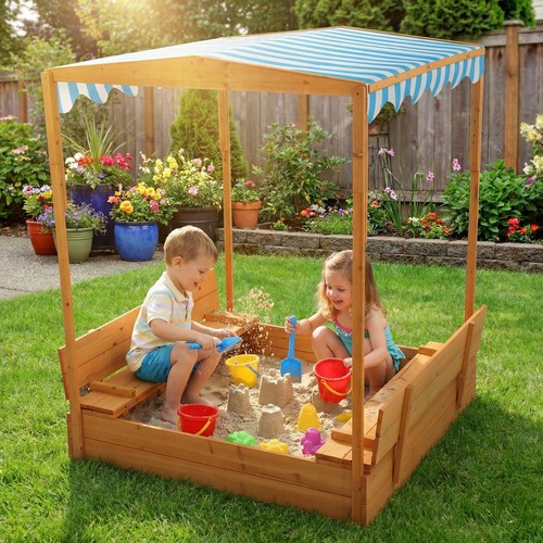 Sandkasten aus holz mit dach - sandkasten,