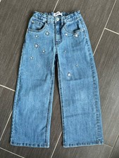 Wide Leg Jeans mit Sternchen und verstellbaren Bund, Gr. 128, Jeansblau