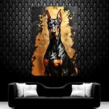 LEINWAND BILD ER XXL POP ART ABSTRAKT DOBERMANN HUND SCHWARZ GOLD WAND POSTER
