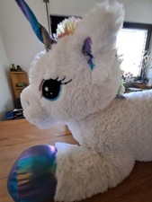 Einhorn Kuscheltier XXL, Plüsch, Regenbogenmuster, Weiß, 110cm