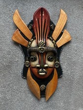 Wandmaske 30 cm | Handgefertigte Deko-Maske | Wanddeko Ethno Asien Kunsthandwerk