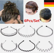 6Stk Männer Frauen Metal Wave Haarband Stirnband Schwarzes Sport Haarband Reifen