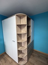 Moderner Eck-Kleiderschrank begehbar Weiß-Holz 150x125x200 Schlafzimmer Stauraum